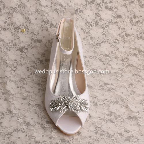 White Lace Prom Wedge Shoes for Women Wedding